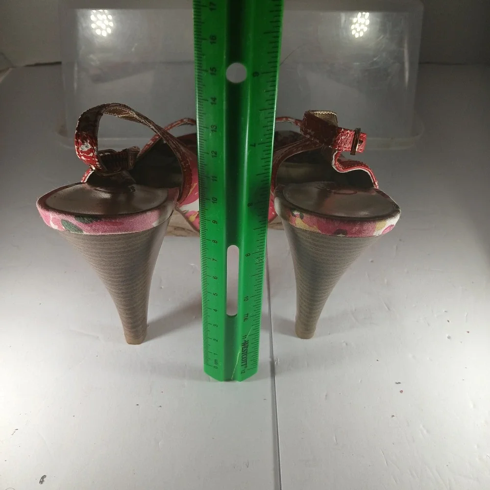 Candie's Dorado Slingback Heels 8.5 Pink‎ Floral Peep Toe Platform Pinup Retro